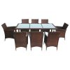 9 Piece Patio Dining Set with Cushions Poly Rattan Brown - Brown