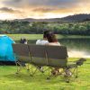 3 Person Folding Camping Chair with 2 Cup Holders Cotton Padding & Storage Bag - Green