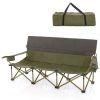 3 Person Folding Camping Chair with 2 Cup Holders Cotton Padding & Storage Bag - Green