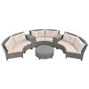 [VIDEO provided] 6 - Person Fan-shaped Rattan Suit Combination with Cushions and Table; Suitable for Garden - Beige