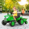 12V Kids Ride On Tractor with Trailer and Remote Control - Green