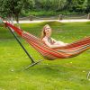 Double Hammock with Space Saving Steel Stand Includes Portable Carrying Case and Head Pillow, 450 Pounds Capacity - Red Rainbow Stripes