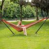 Double Hammock with Space Saving Steel Stand Includes Portable Carrying Case and Head Pillow, 450 Pounds Capacity - Red Rainbow Stripes