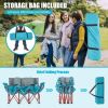 3 Person Folding Camping Chair with 2 Cup Holders Cotton Padding & Storage Bag - Navy Blue