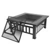 Portable Courtyard Metal Fire Pit with Accessories Black - black - square-shaped