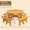 8 Person Wooden Picnic Table, Outdoor Camping Dining Table with Seat, Garden, DIY w/ 4 Built-in Benches, 2220lb Capacity - Natural - as Pic