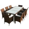 9 Piece Patio Dining Set with Cushions Poly Rattan Brown - Brown