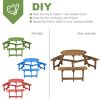 6-person Round Wooden Picnic Table with Umbrella Hole and 3 Built-in Benches - Dark Brown