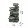 19x15x31.5" Indoor Outdoor Stone Water Fountain, 4-Tier Polyresin Cascading Rock Bowl Freestanding Fountain with LED Ligh - as Pic