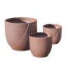 Garden Patio Faux Cement Pattern Planters Set of 3 with Drainage Holes - Brown