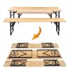 3PCS Outdoor Folding Picnic Table Bench Set, Portable Patio Dining Table Set with Wooden Top & Steel Frame - picture