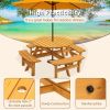 8 Person Wooden Picnic Table, Outdoor Camping Dining Table with Seat, Garden, DIY w/ 4 Built-in Benches, 2220lb Capacity - Natural - as Pic