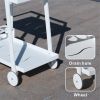 Aluminum White Indoor/Outdoor Patio Serving Dual-layer Cart with Teak Handle - White