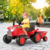 12V Kids Ride On Tractor with Trailer and Remote Control - Red