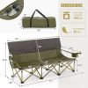 3 Person Folding Camping Chair with 2 Cup Holders Cotton Padding & Storage Bag - Green