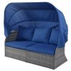 Outdoor Patio Furniture Set Daybed Sunbed with Retractable Canopy Conversation Set Wicker Furniture Sofa Set - Blue