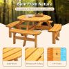 8 Person Wooden Picnic Table, Outdoor Camping Dining Table with Seat, Garden, DIY w/ 4 Built-in Benches, 2220lb Capacity - Natural - as Pic