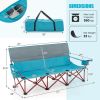 3 Person Folding Camping Chair with 2 Cup Holders Cotton Padding & Storage Bag - Navy Blue