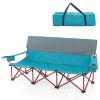 3 Person Folding Camping Chair with 2 Cup Holders Cotton Padding & Storage Bag - Navy Blue