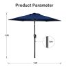 7.5ft Patio Outdoor Table Market Yard Umbrella with Push Button Tilt/Crank, 6 Sturdy Ribs for Garden, Deck, Backyard, Pool, Dark Blue - as Pic