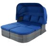 Outdoor Patio Furniture Set Daybed Sunbed with Retractable Canopy Conversation Set Wicker Furniture Sofa Set - Blue